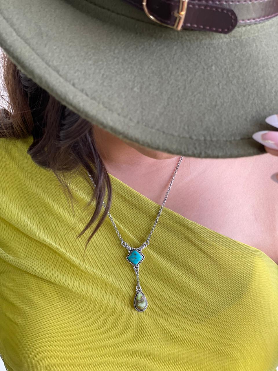 Handmade Sterling Silver Santa Maria with Palomino Turquoise Necklace "Signed Nizhoni"