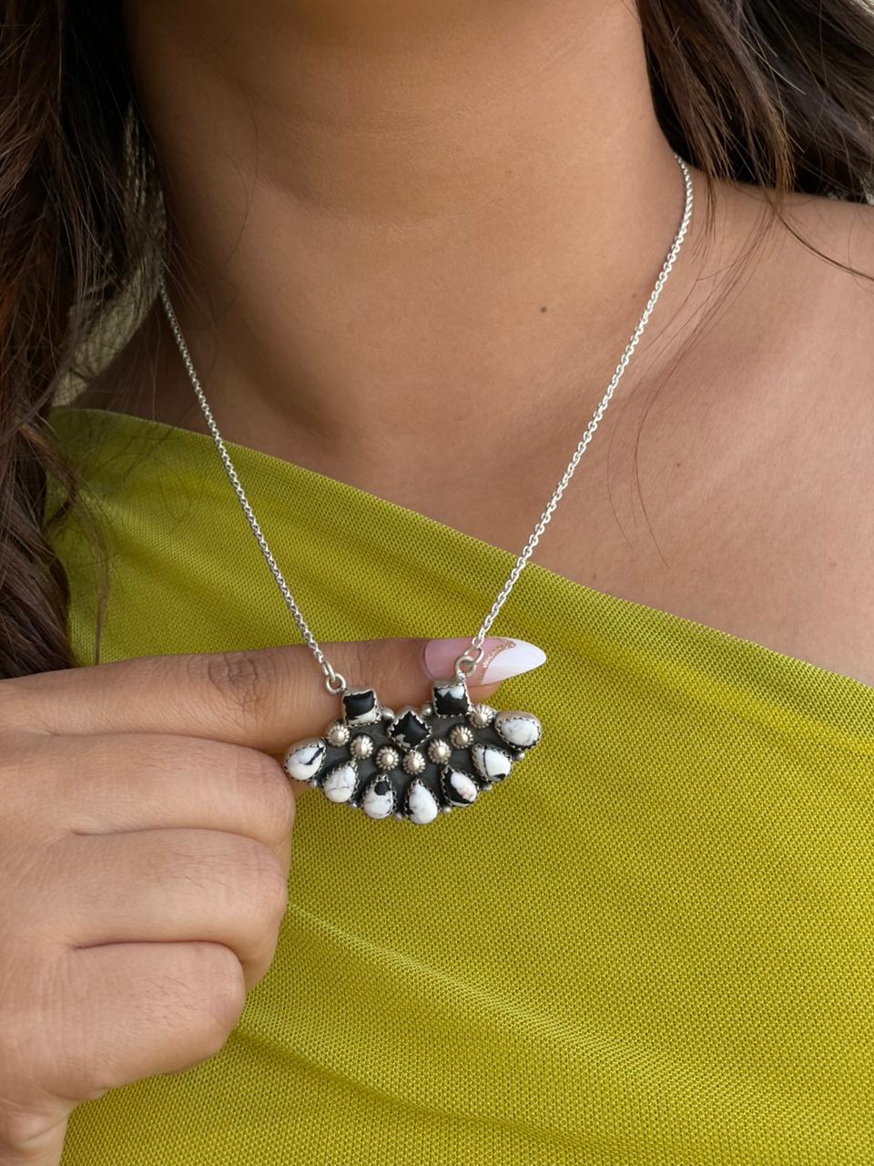 Handmade Sterling Silver White Buffalo Necklace "Signed Nizhoni"