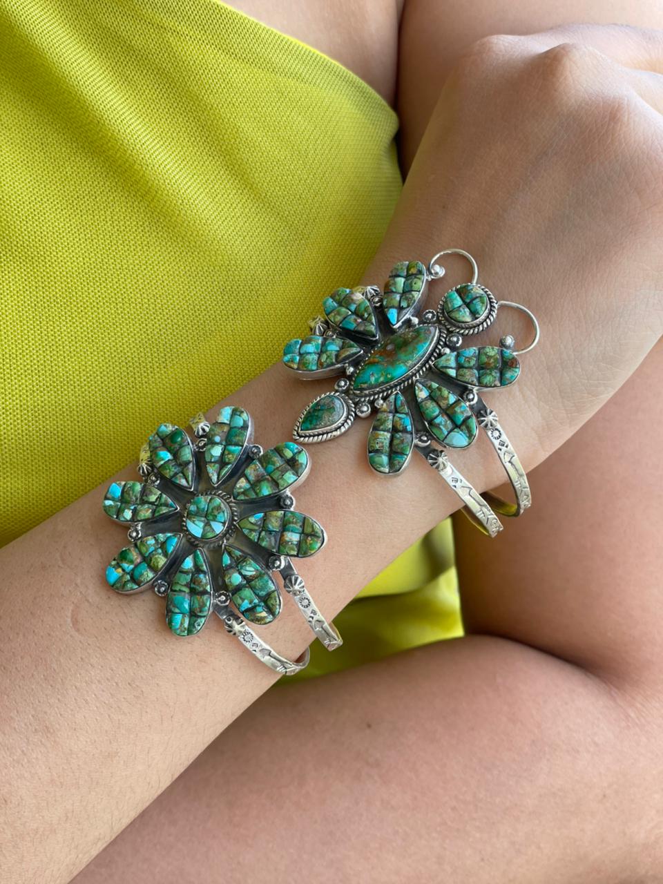 Handmade Sterling Silver Sonoran Cobble Collection: Sonoran Mountain Turquoise Cuff Bracelet "Signed Nizhoni"