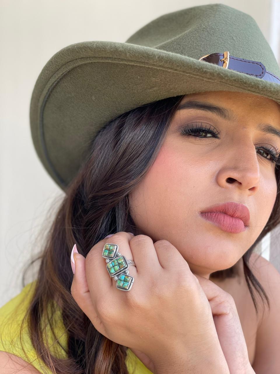Handmade Sterling Silver Sonoran Cobble Collection: Sonoran Mountain Turquoise Adjustable Ring "Signed Nizhoni"