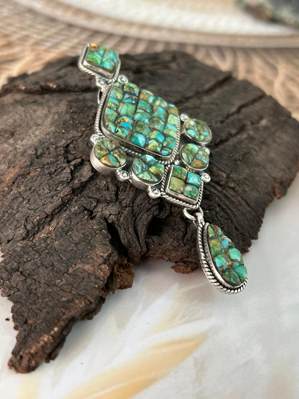 Handmade Sterling Silver Sonoran Cobble Collection: Sonoran Mountain Turquoise Pendant "Signed Nizhoni"