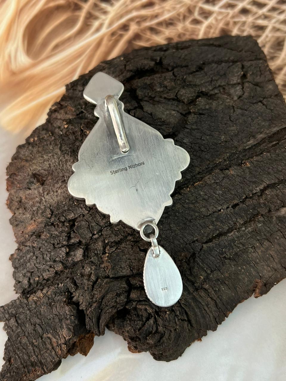 Handmade Sterling Silver Sonoran Cobble Collection: Sonoran Mountain Turquoise Pendant "Signed Nizhoni"