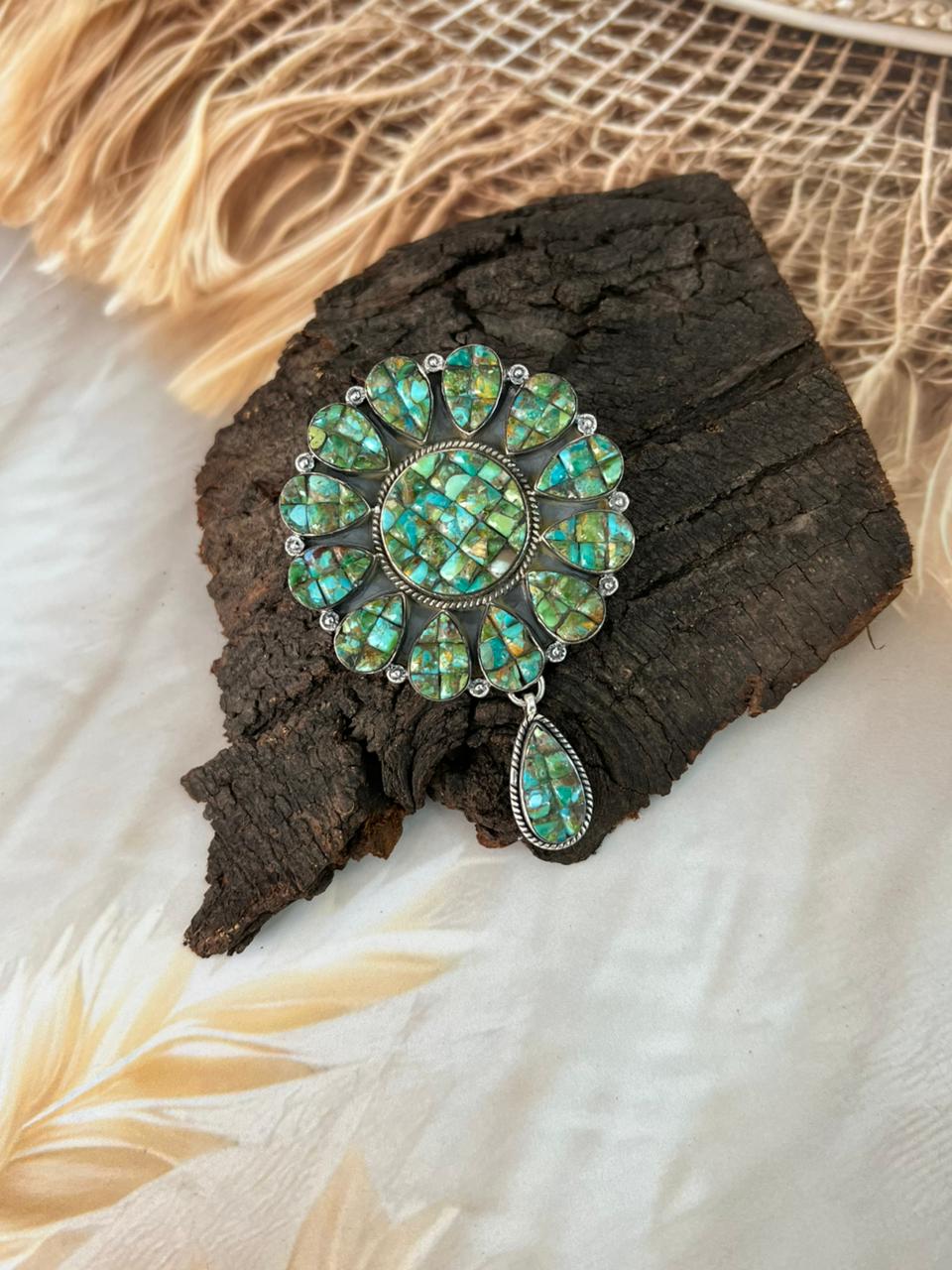 Handmade Sterling Silver Sonoran Cobble Collection: Sonoran Mountain Turquoise Pendant "Signed Nizhoni"
