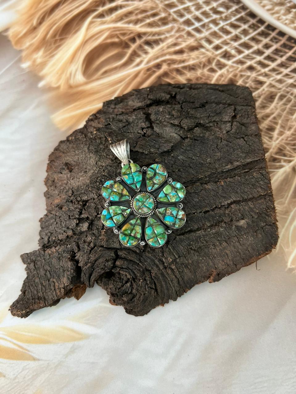 Handmade Sterling Silver Sonoran Cobble Collection: Sonoran Mountain Turquoise Pendant "Signed Nizhoni"