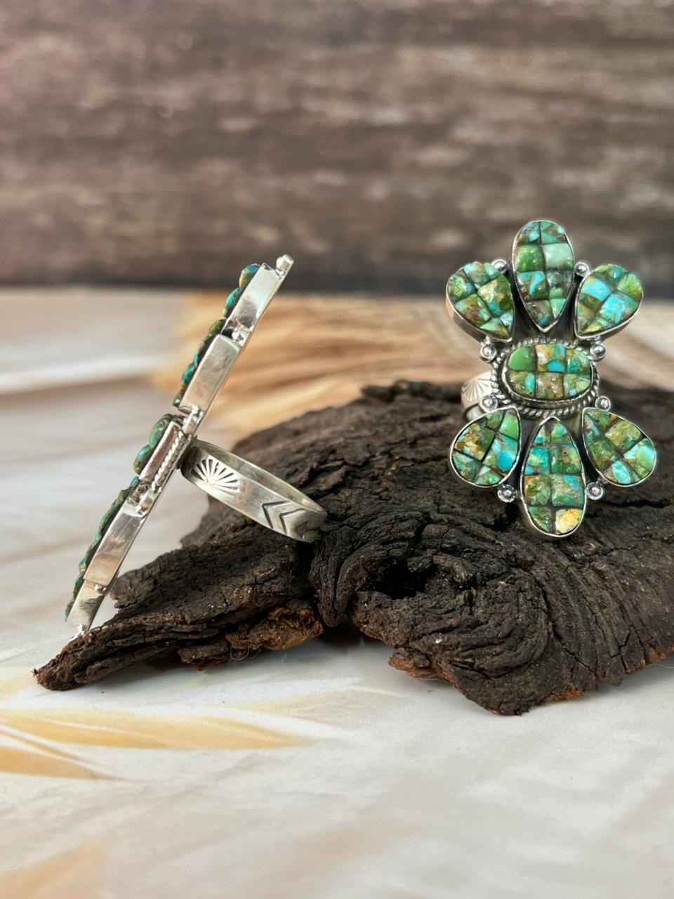 Handmade Sterling Silver Sonoran Cobble Collection: Sonoran Mountain Turquoise Adjustable Ring "Signed Nizhoni"
