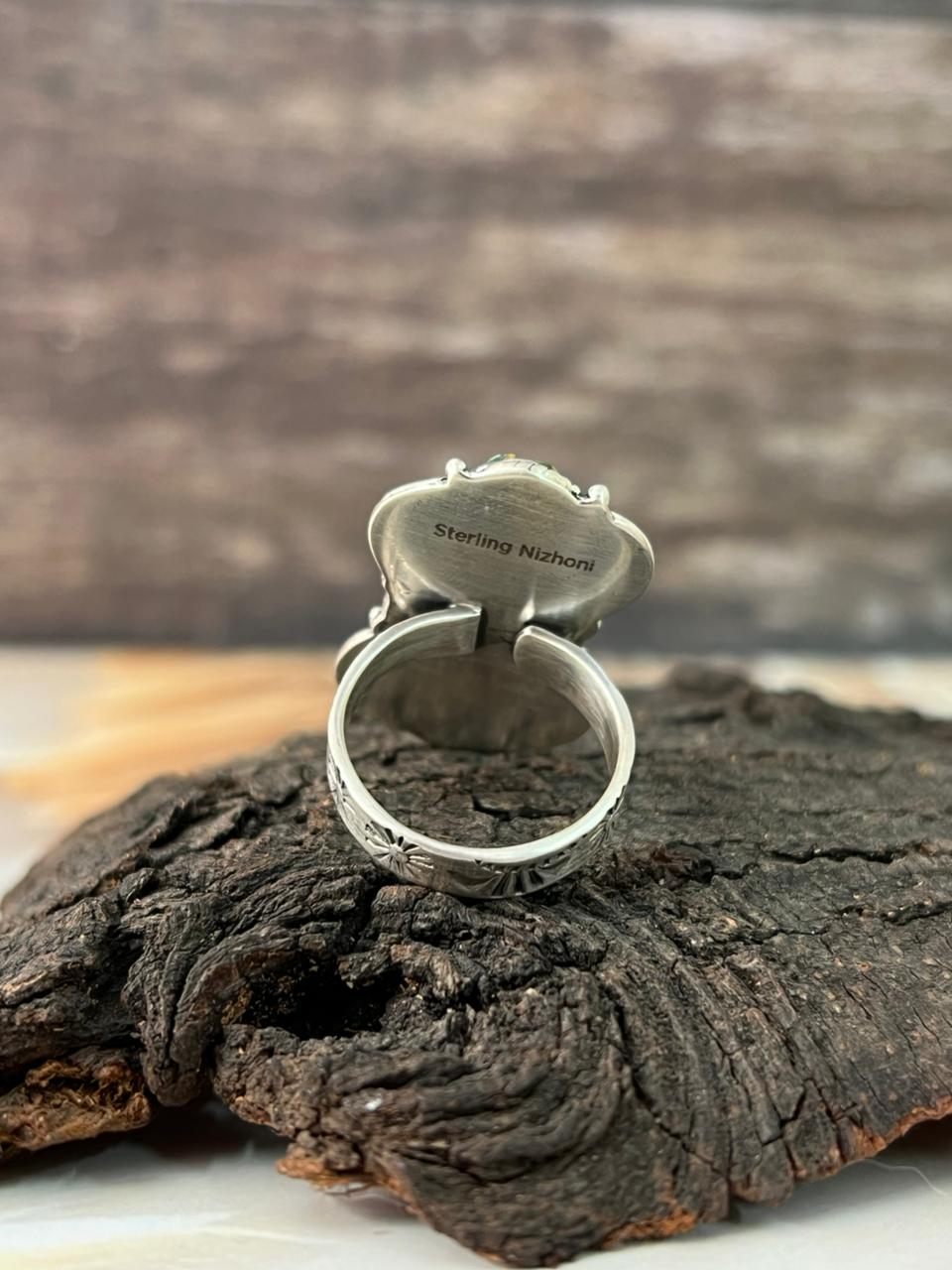 Handmade Sterling Silver Sonoran Cobble Collection: Sonoran Mountain Turquoise Adjustable Ring "Signed Nizhoni"