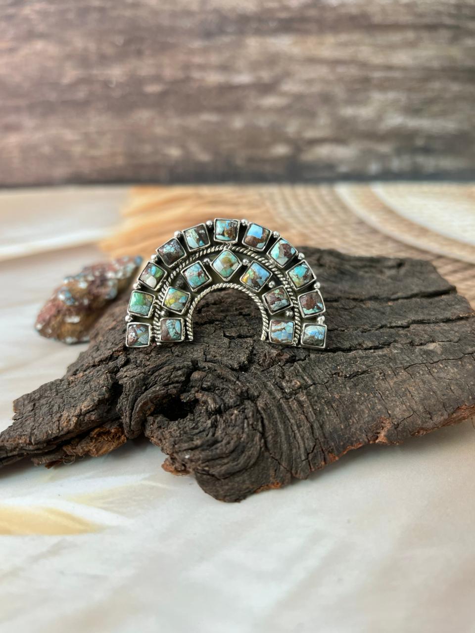 Handmade Sterling Silver Matrix Golden Hills Turquoise Adjustable Ring "Signed Nizhoni"
