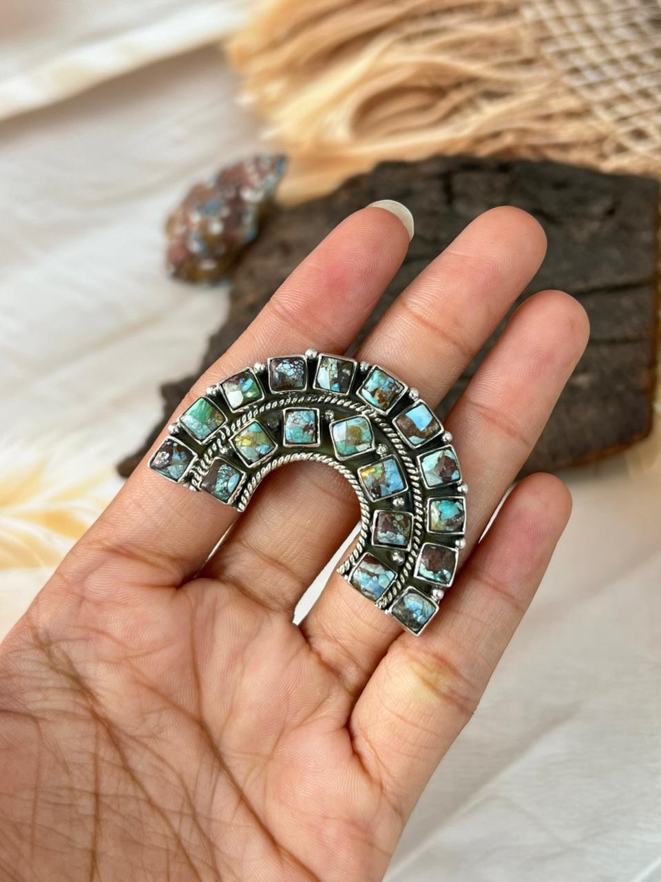 Handmade Sterling Silver Matrix Golden Hills Turquoise Adjustable Ring "Signed Nizhoni"