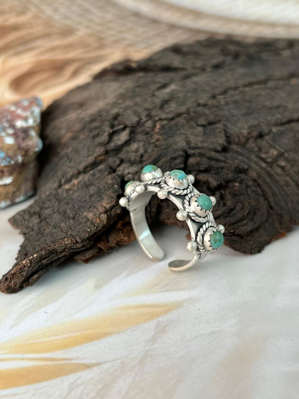 Handmade Sterling Silver Kingman Turquoise Adjustable Ring "Signed Nizhoni"