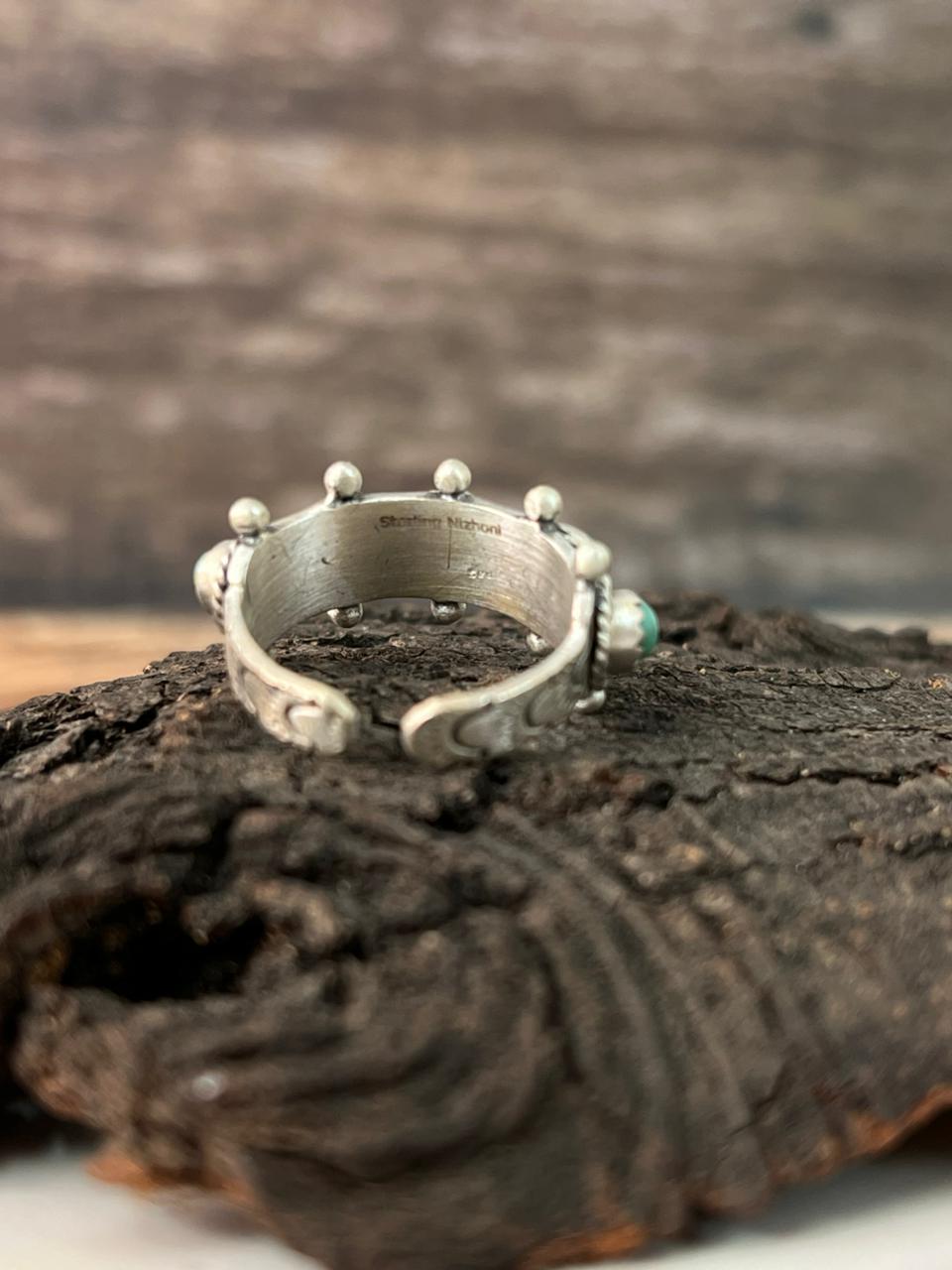 Handmade Sterling Silver Kingman Turquoise Adjustable Ring "Signed Nizhoni"