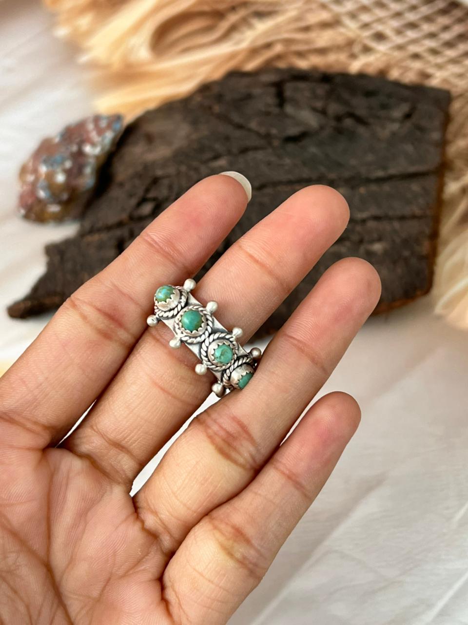 Handmade Sterling Silver Kingman Turquoise Adjustable Ring "Signed Nizhoni"