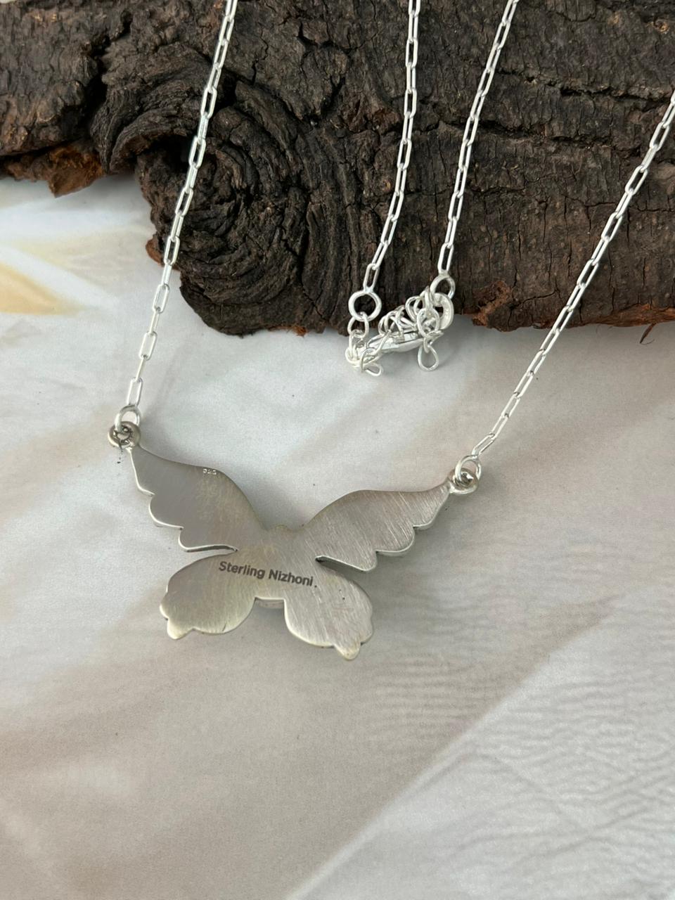 Handmade Sterling Silver Kingman Turquoise Butterfly Necklace "Signed Nizhoni"