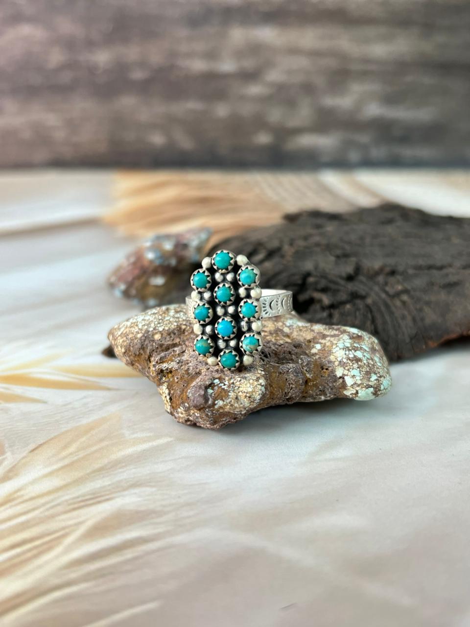 Handmade Sterling Silver Kingman Turquoise Adjustable Ring "Signed Nizhoni"