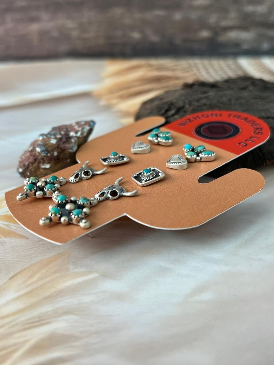 Handmade Sterling Silver Kingman Turquoise Post Studs Card Set