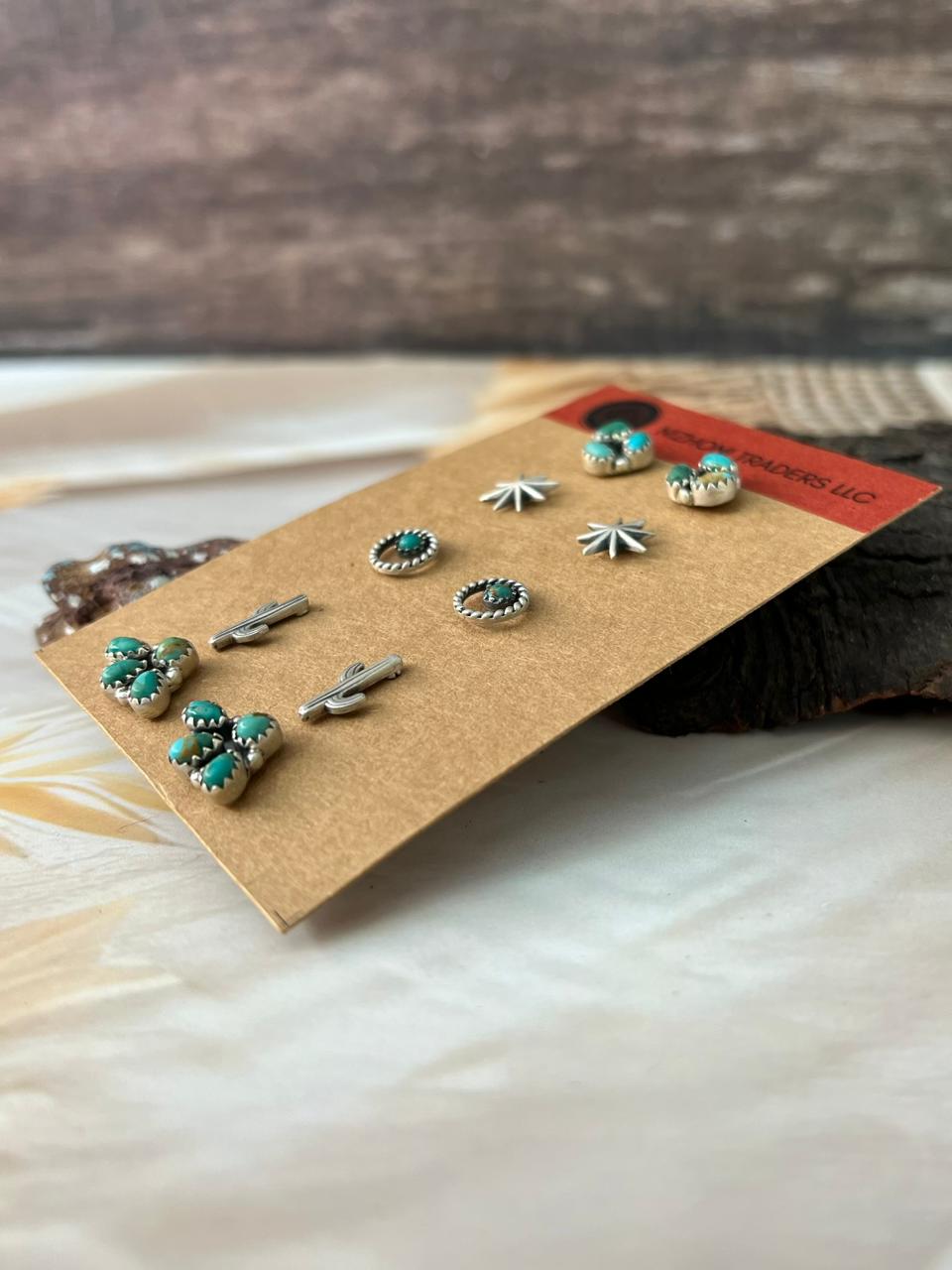 Handmade Sterling Silver Kingman Turquoise Post Studs Card Set