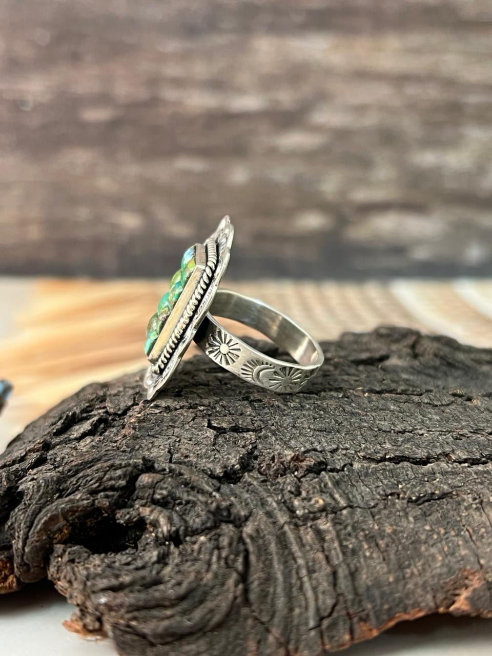 Handmade Sterling Silver Sonoran Cobble Collection: Sonoran Mountain Turquoise Adjustable Ring "Signed Nizhoni"