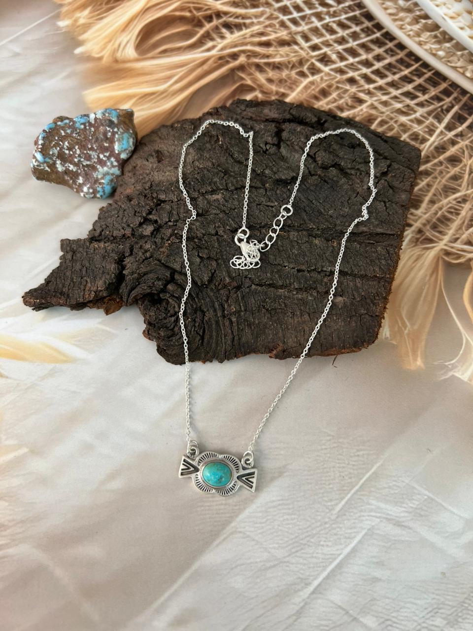 Handmade Sterling Silver Kingman Turquoise Necklace "Signed Nizhoni"