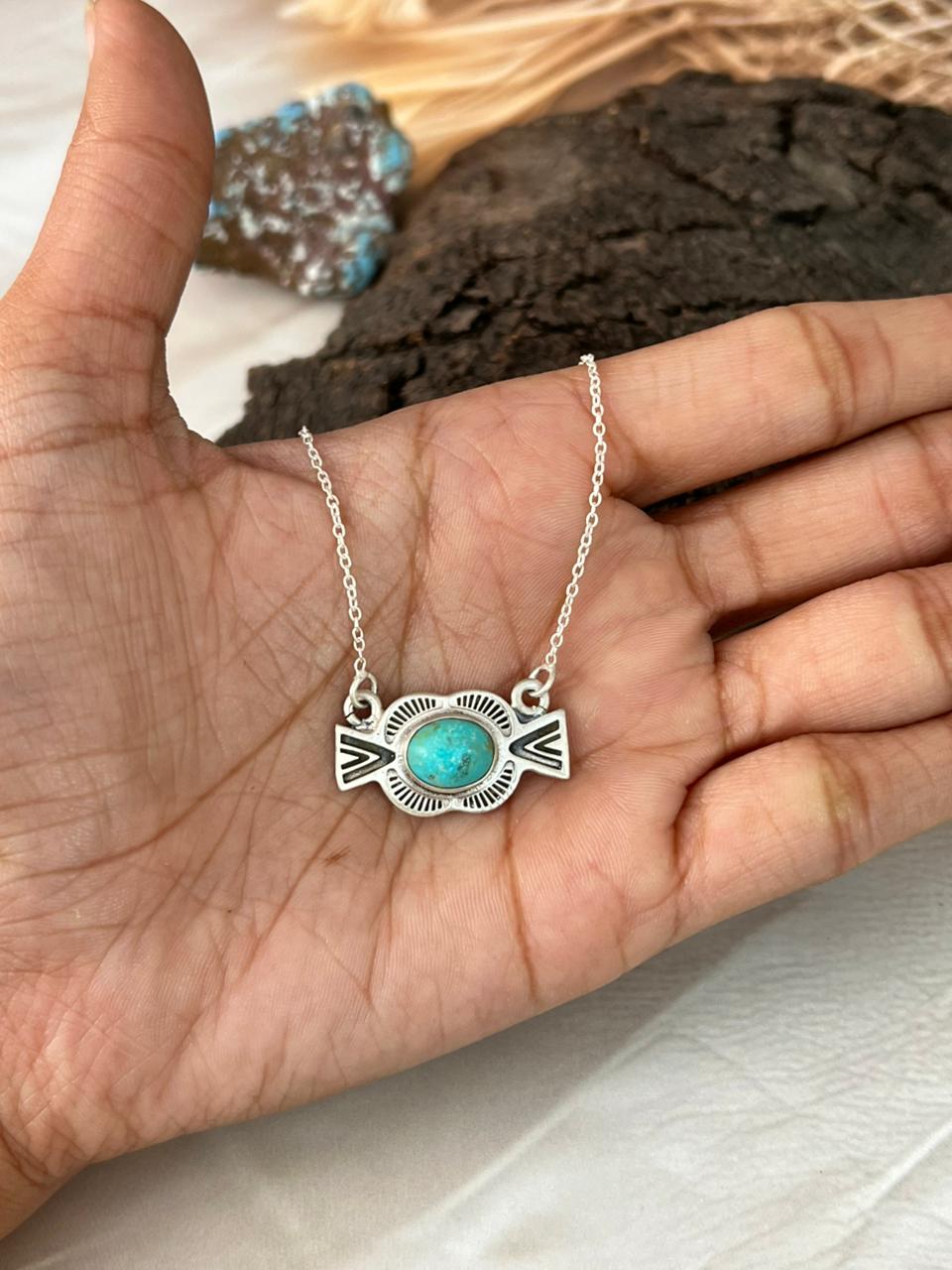 Handmade Sterling Silver Kingman Turquoise Necklace "Signed Nizhoni"