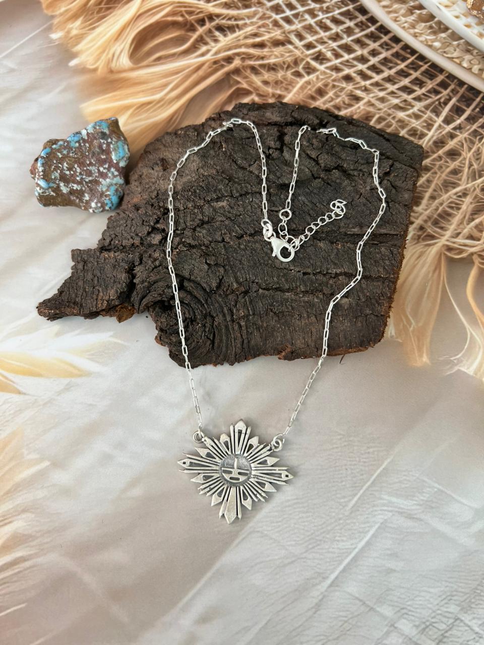 Handmade Sterling Silver Sunface Necklace "Signed Nizhoni"