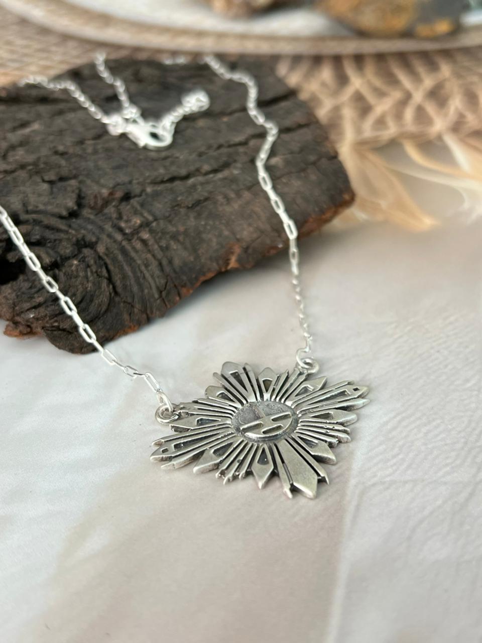 Handmade Sterling Silver Sunface Necklace "Signed Nizhoni"