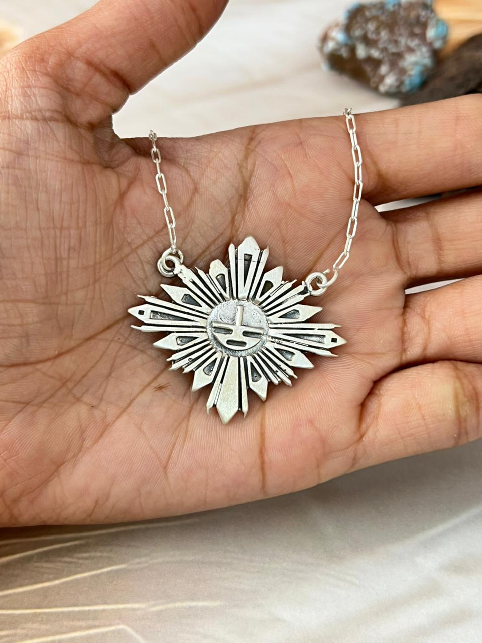 Handmade Sterling Silver Sunface Necklace "Signed Nizhoni"