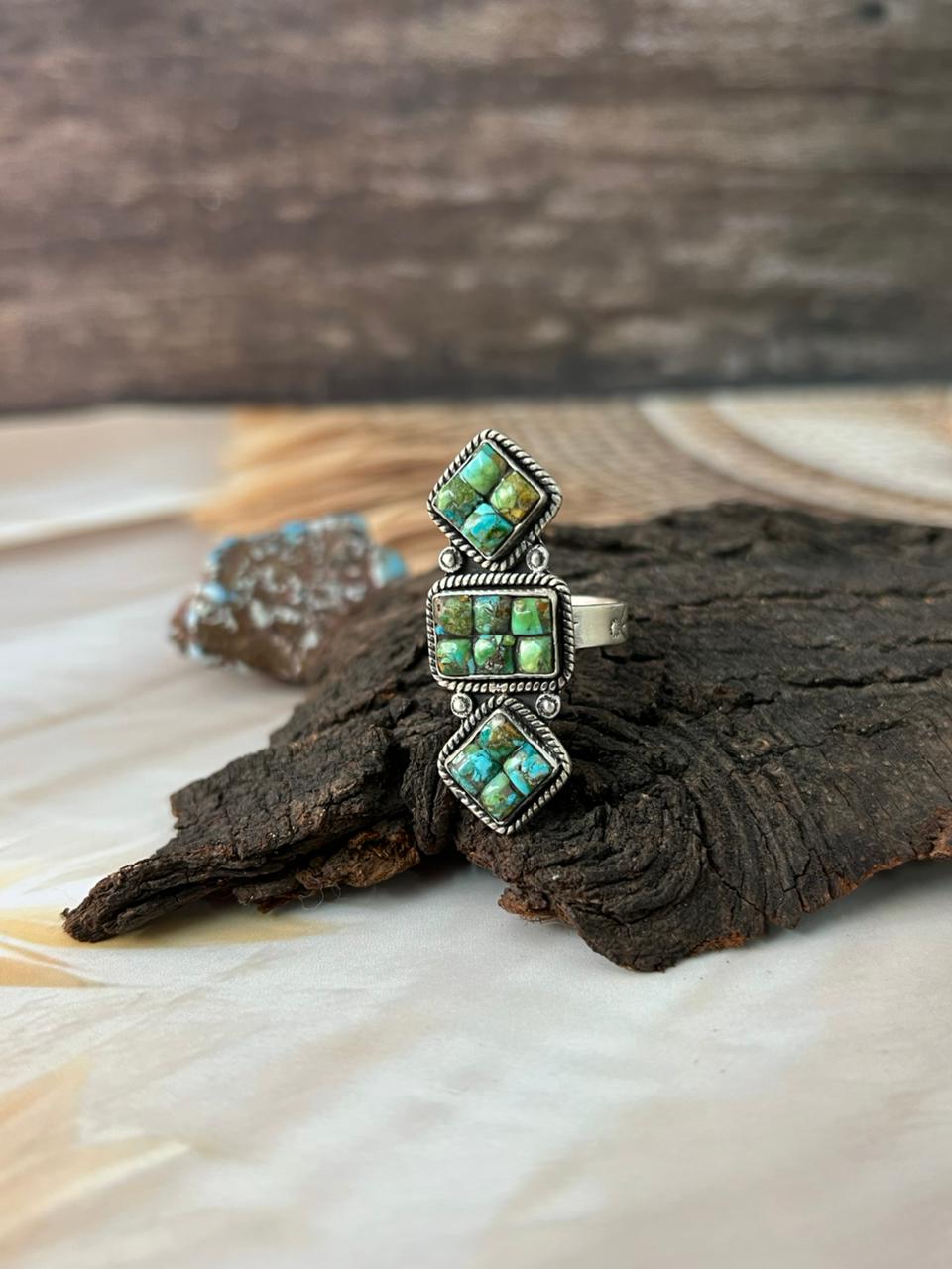 Handmade Sterling Silver Sonoran Cobble Collection: Sonoran Mountain Turquoise Adjustable Ring "Signed Nizhoni"