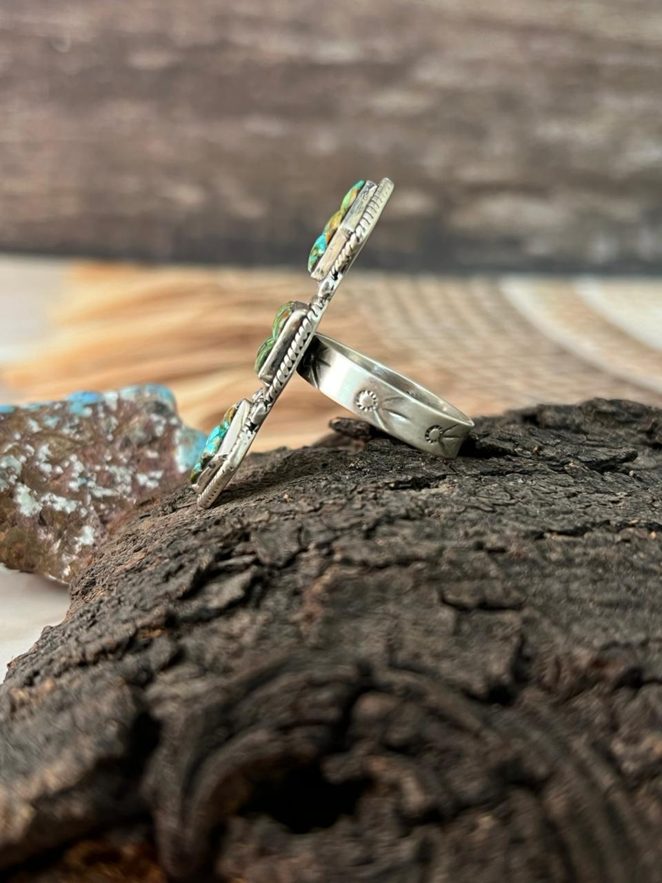 Handmade Sterling Silver Sonoran Cobble Collection: Sonoran Mountain Turquoise Adjustable Ring "Signed Nizhoni"