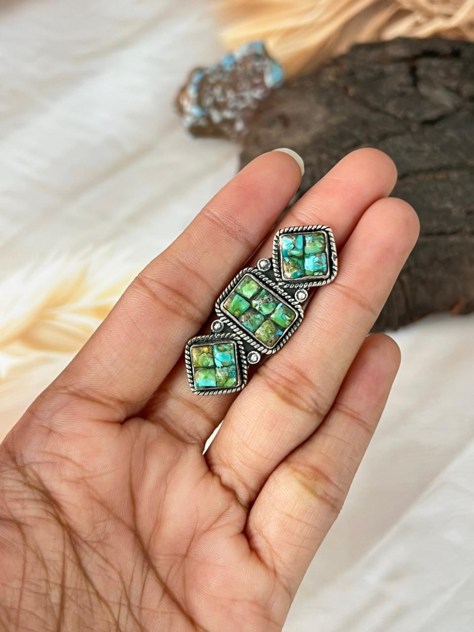 Handmade Sterling Silver Sonoran Cobble Collection: Sonoran Mountain Turquoise Adjustable Ring "Signed Nizhoni"