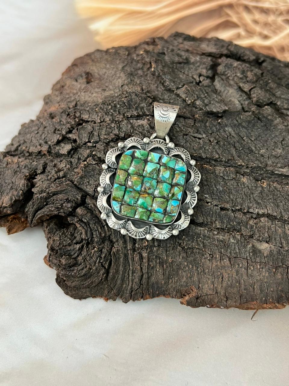 Handmade Sterling Silver Sonoran Cobble Collection: Sonoran Mountain Turquoise Pendant "Signed Nizhoni"