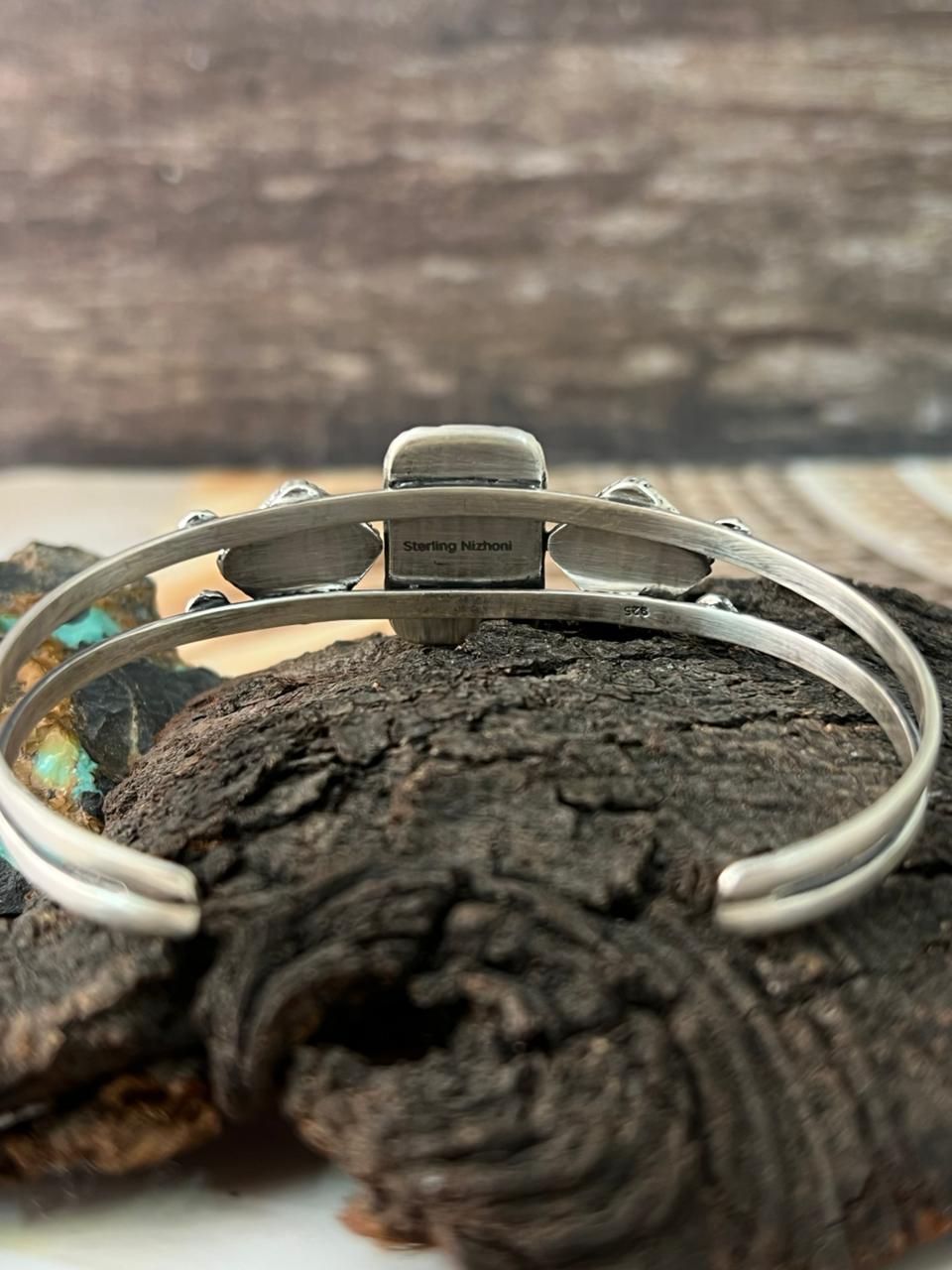 Handmade Sterling Silver Sonoran Cobble Collection: Sonoran Mountain Turquoise Cuff Bracelet "Signed Nizhoni"