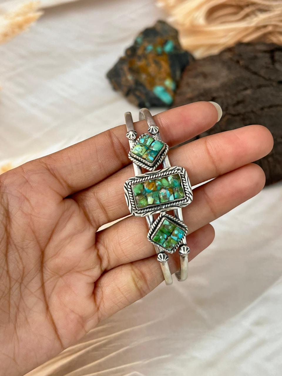 Handmade Sterling Silver Sonoran Cobble Collection: Sonoran Mountain Turquoise Cuff Bracelet "Signed Nizhoni"