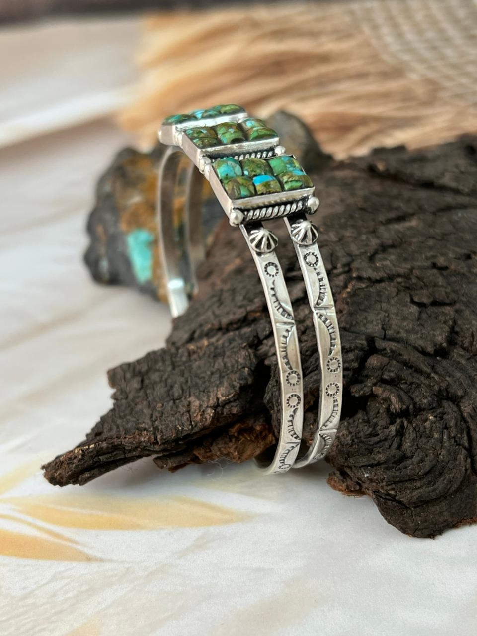 Handmade Sterling Silver Sonoran Cobble Collection: Sonoran Mountain Turquoise Cuff Bracelet "Signed Nizhoni"