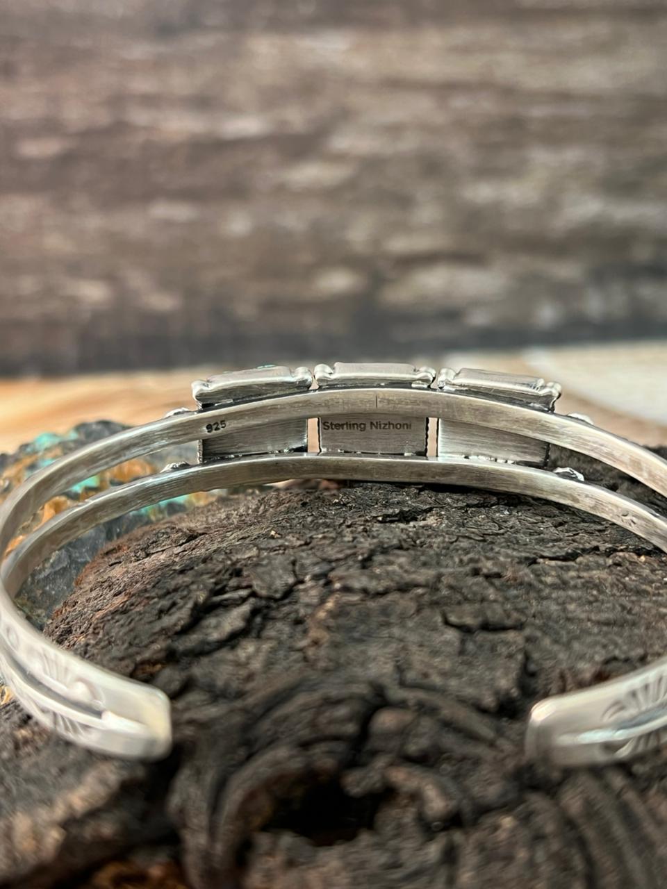 Handmade Sterling Silver Sonoran Cobble Collection: Sonoran Mountain Turquoise Cuff Bracelet "Signed Nizhoni"