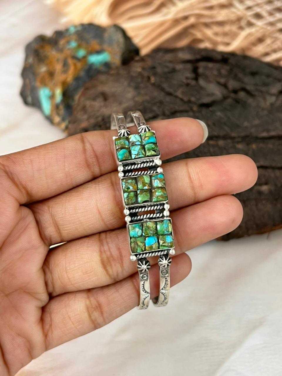 Handmade Sterling Silver Sonoran Cobble Collection: Sonoran Mountain Turquoise Cuff Bracelet "Signed Nizhoni"