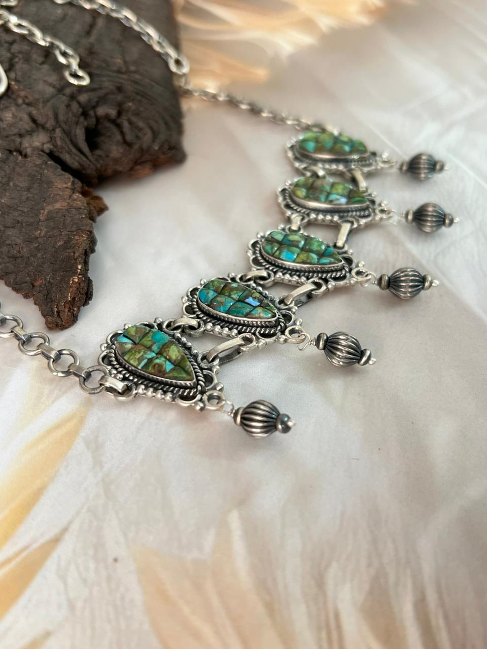 Handmade Sterling Silver Sonoran Cobble Collection: Sonoran Mountain Turquoise Choker Necklace "Signed Nizhoni"