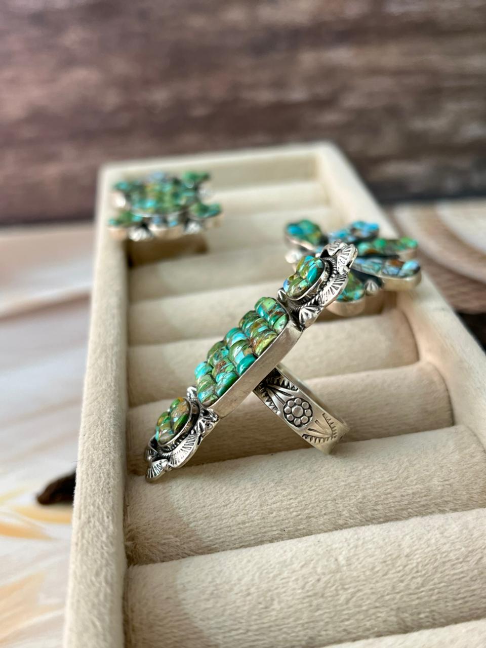 Handmade Sterling Silver Sonoran Cobble Collection: Sonoran Mountain Turquoise Adjustable Ring "Signed Nizhoni"