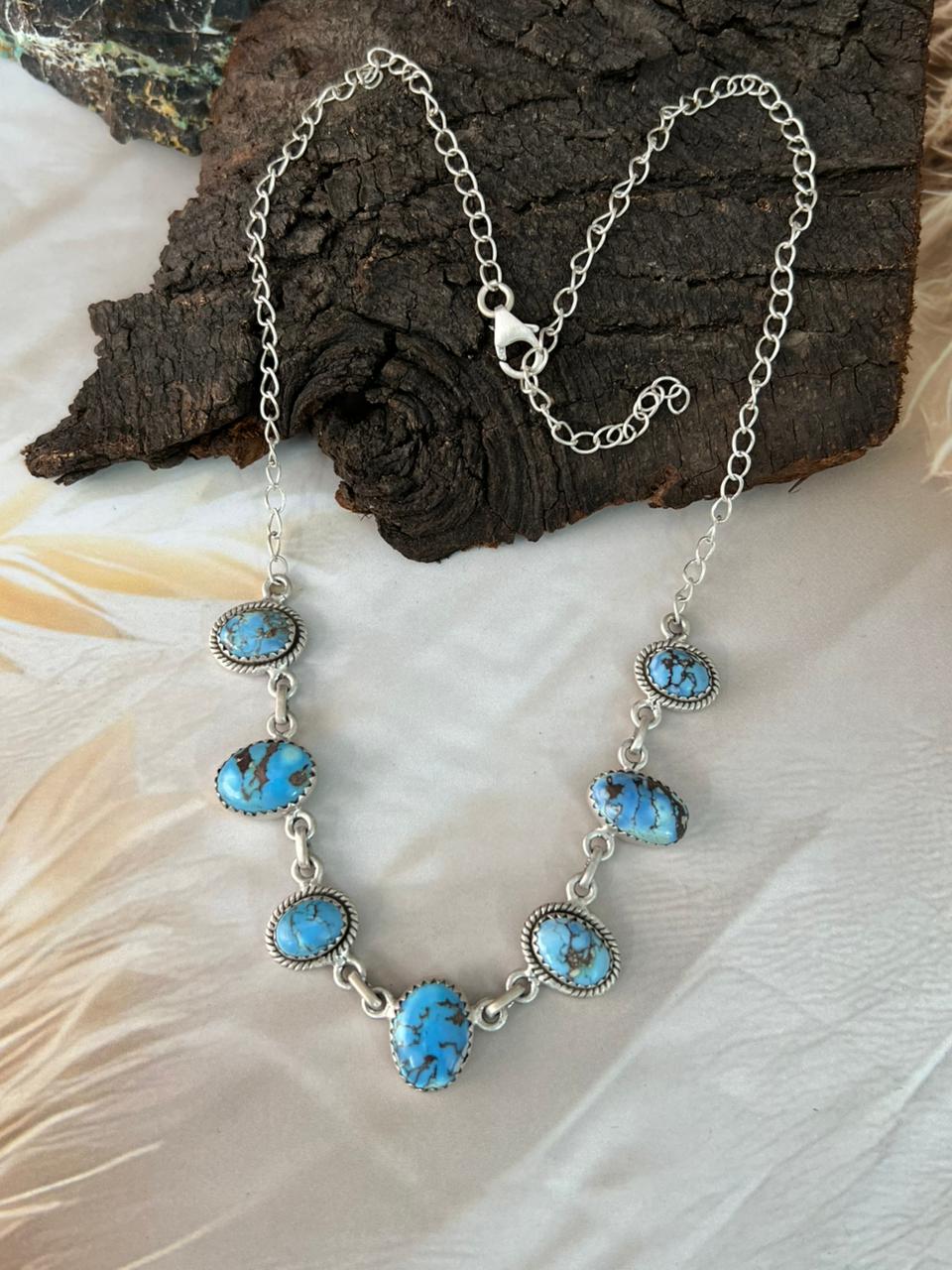 Handmade Sterling Silver Golden Hills Turquoise Necklace "Signed Nizhoni"
