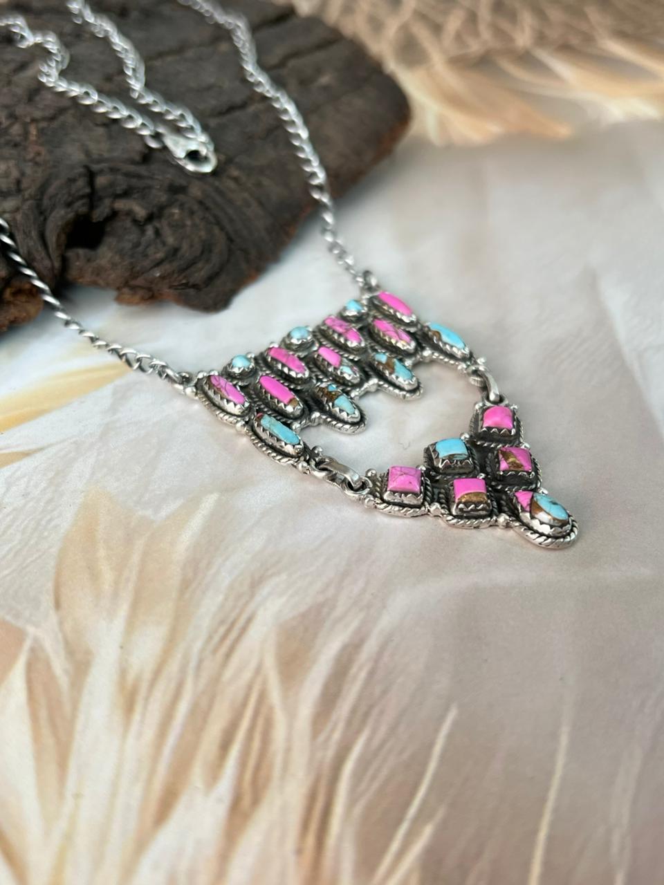 Handmade Sterling Silver Cotton Candy Necklace "Signed Nizhoni"