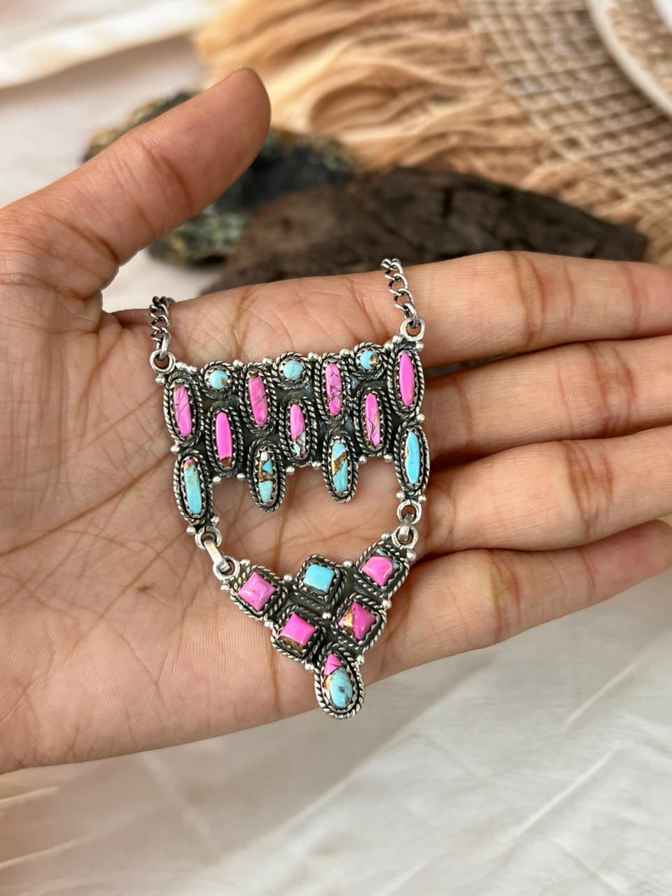 Handmade Sterling Silver Cotton Candy Necklace "Signed Nizhoni"