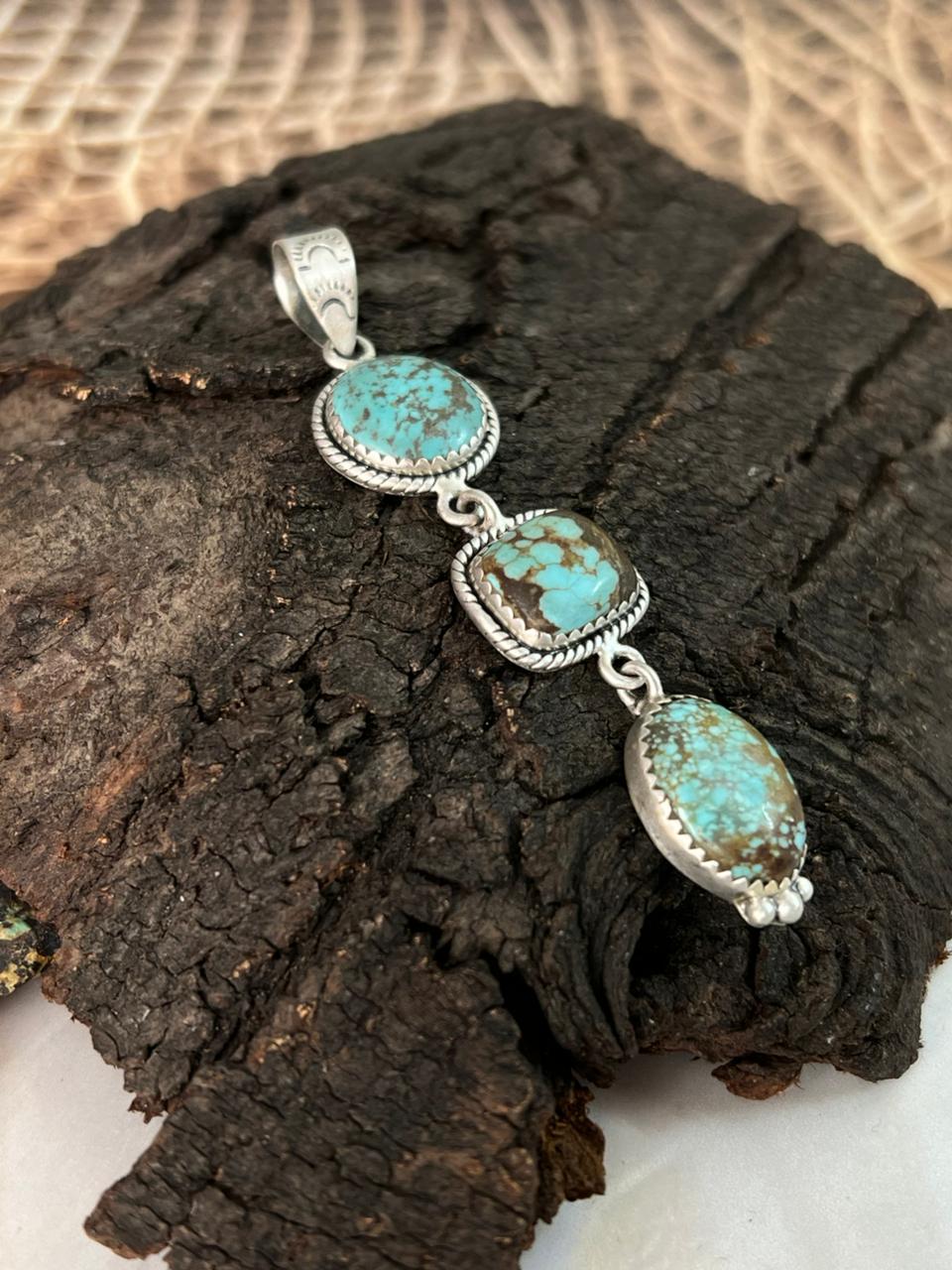 Handmade Sterling Silver Number 8 Turquoise Pendant "Signed Nizhoni"