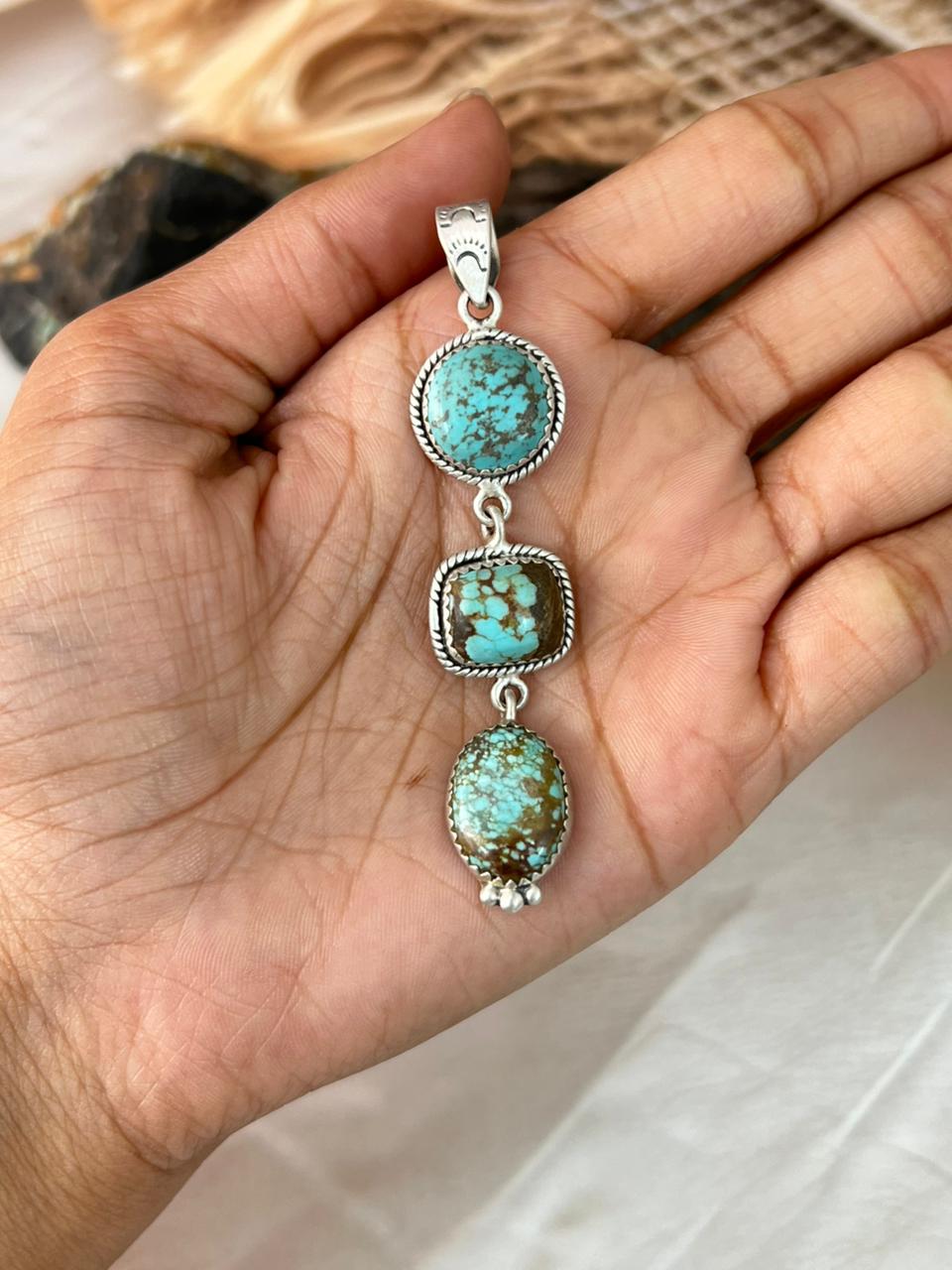 Handmade Sterling Silver Number 8 Turquoise Pendant "Signed Nizhoni"