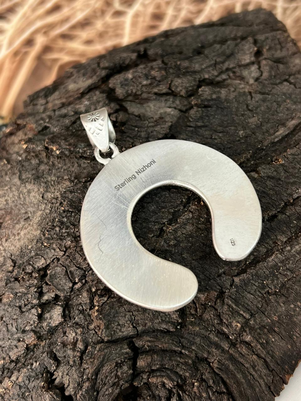 Handmade Sterling Silver Golden Hills with Palomino Turquoise Naja Pendant "Signed Nizhoni"