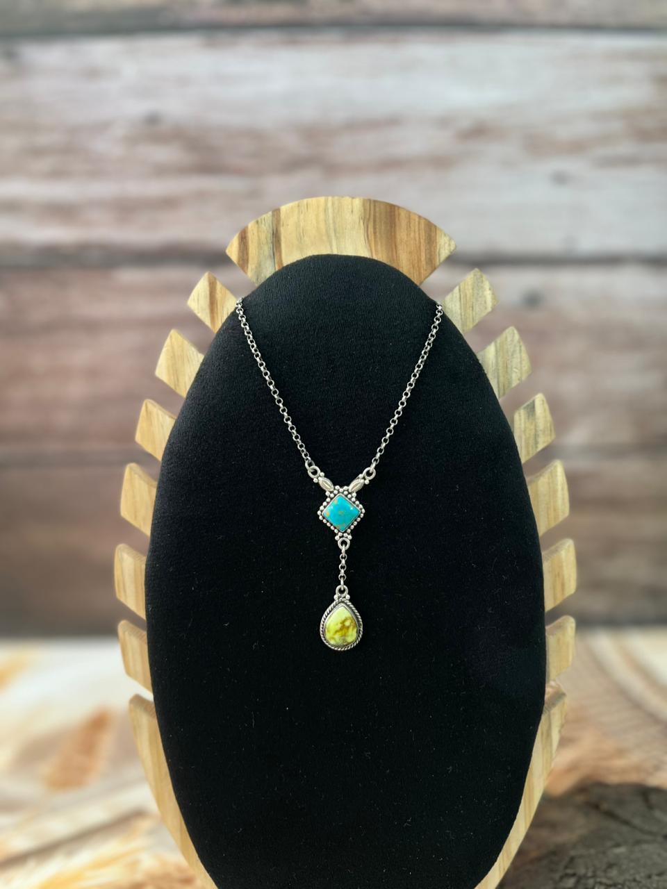 Handmade Sterling Silver Santa Maria with Palomino Turquoise Necklace "Signed Nizhoni"