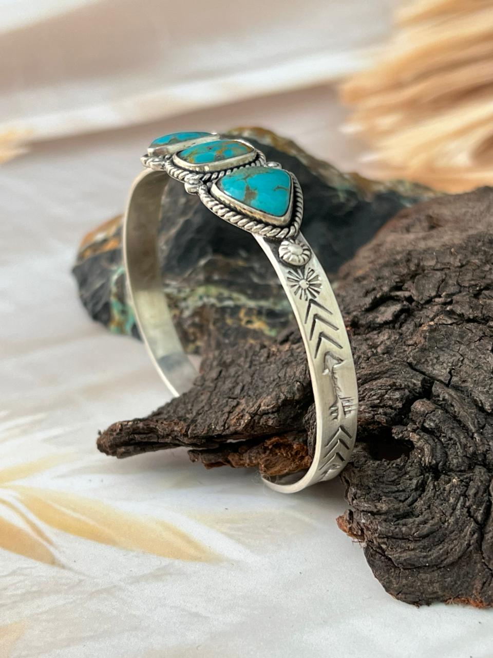 Handmade Sterling Silver Santa Maria Turquoise Cuff Bracelet "Signed Nizhoni"