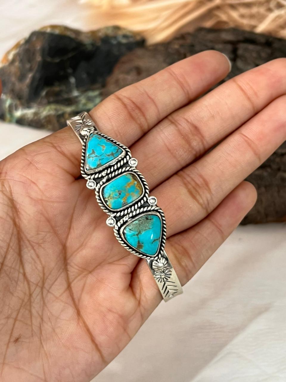Handmade Sterling Silver Santa Maria Turquoise Cuff Bracelet "Signed Nizhoni"