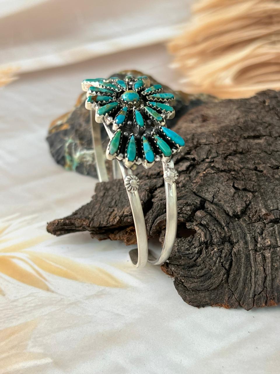 Handmade Sterling Silver Kingman Turquoise Cuff Bracelet "Signed Nizhoni"