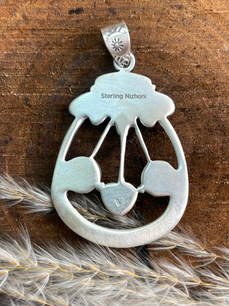 Handmade Sterling Silver Kingman with Rosarita and Sonoran Mountain Turquoise Cherry Pendant "Signed Nizhoni"