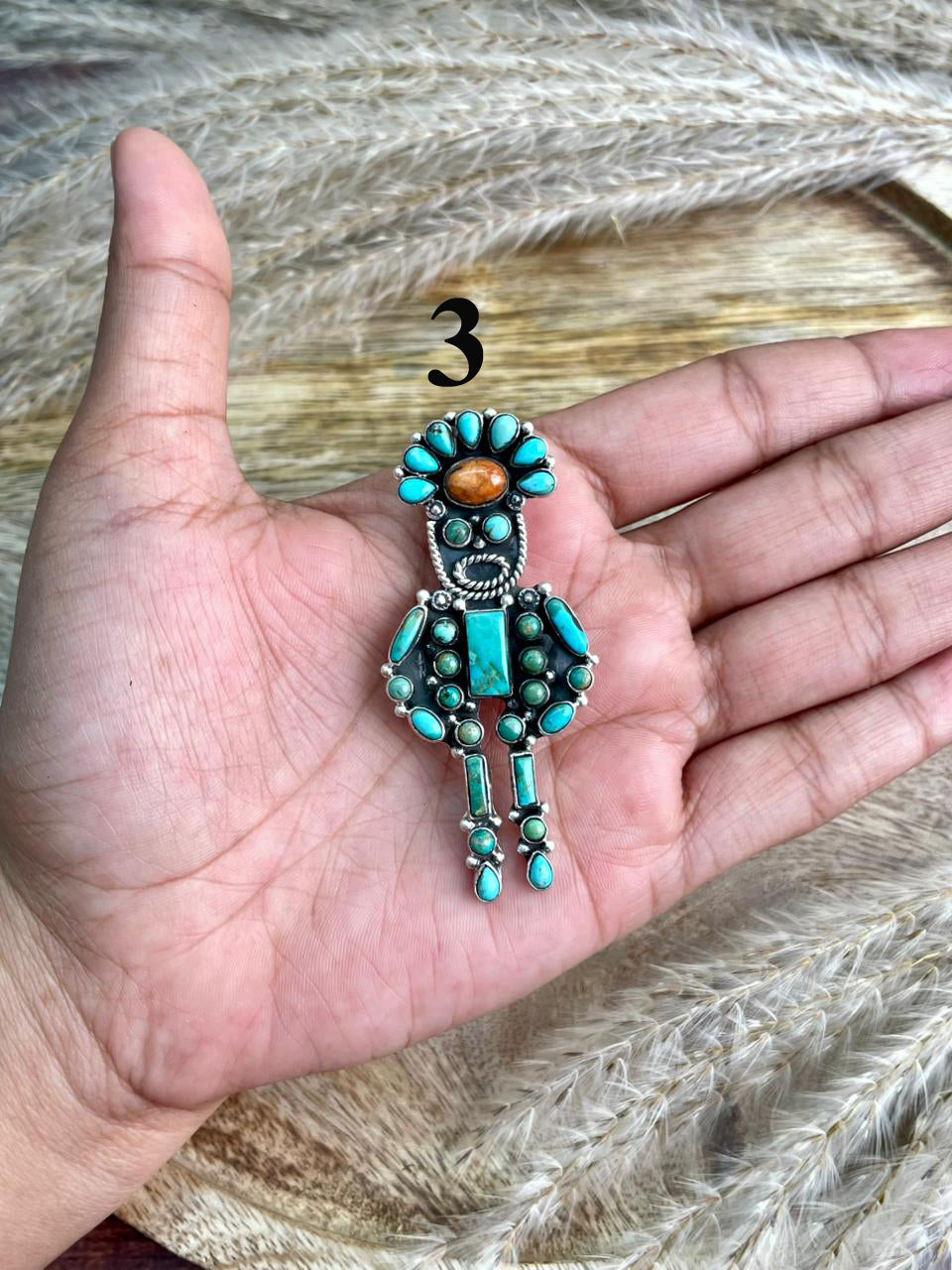 Handmade Sterling Silver Blue Kingman with Kingman Turquoise and Orange Mojave Pendant "Signed Nizhoni"