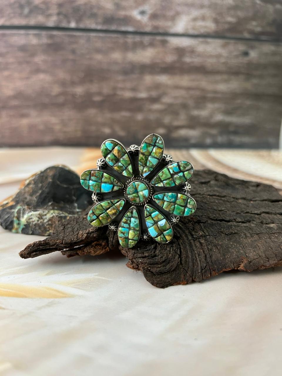 Handmade Sterling Silver Sonoran Cobble Collection: Sonoran Mountain Turquoise Adjustable Ring "Signed Nizhoni"