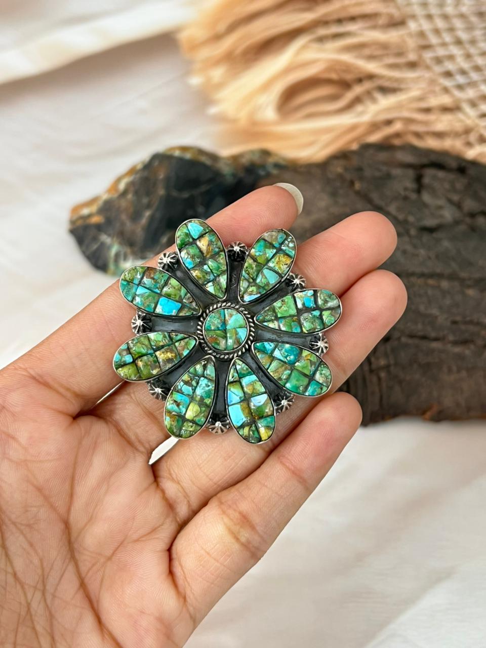 Handmade Sterling Silver Sonoran Cobble Collection: Sonoran Mountain Turquoise Adjustable Ring "Signed Nizhoni"